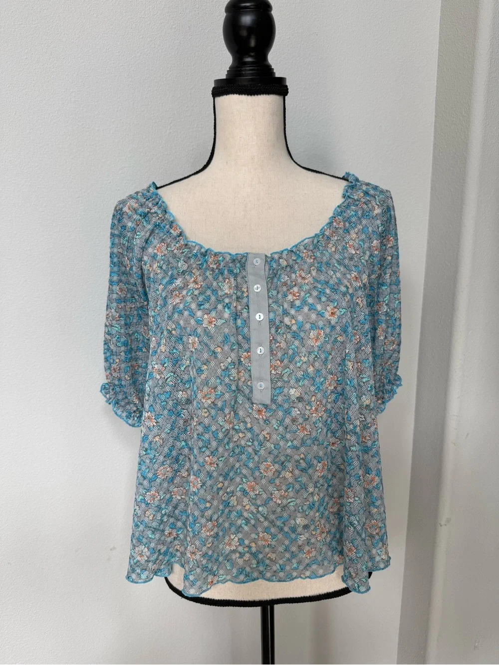 Free People Blue Floral Peasant Blouse